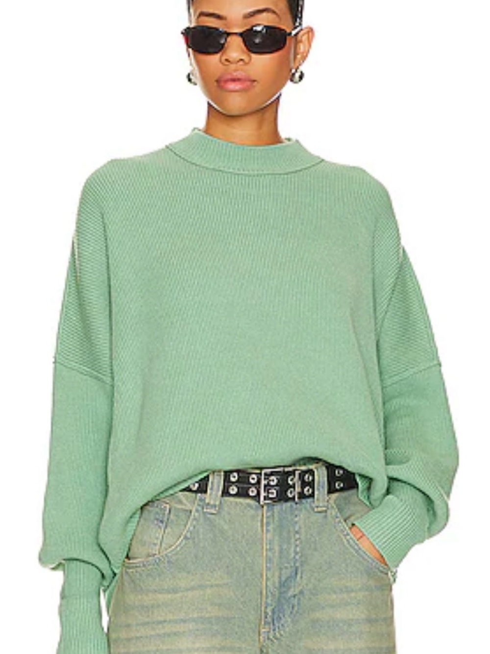 Free People Oversized Crewneck Sweater in Mint Green